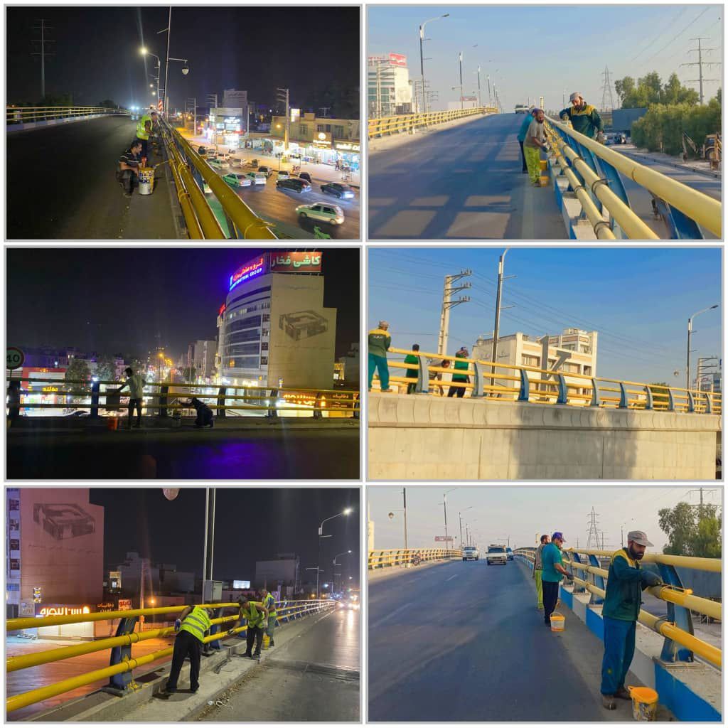 رنگ‌آمیزی گاردریل‌های تقاطع غیرهمسطح شهید سلیمانی به رنگ ایمنی